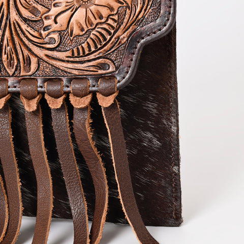 Montana West Hand Tooled 100% Genuine Leather Hair On Cowhide  Fringe Crossbody - Cowgirl Wear
