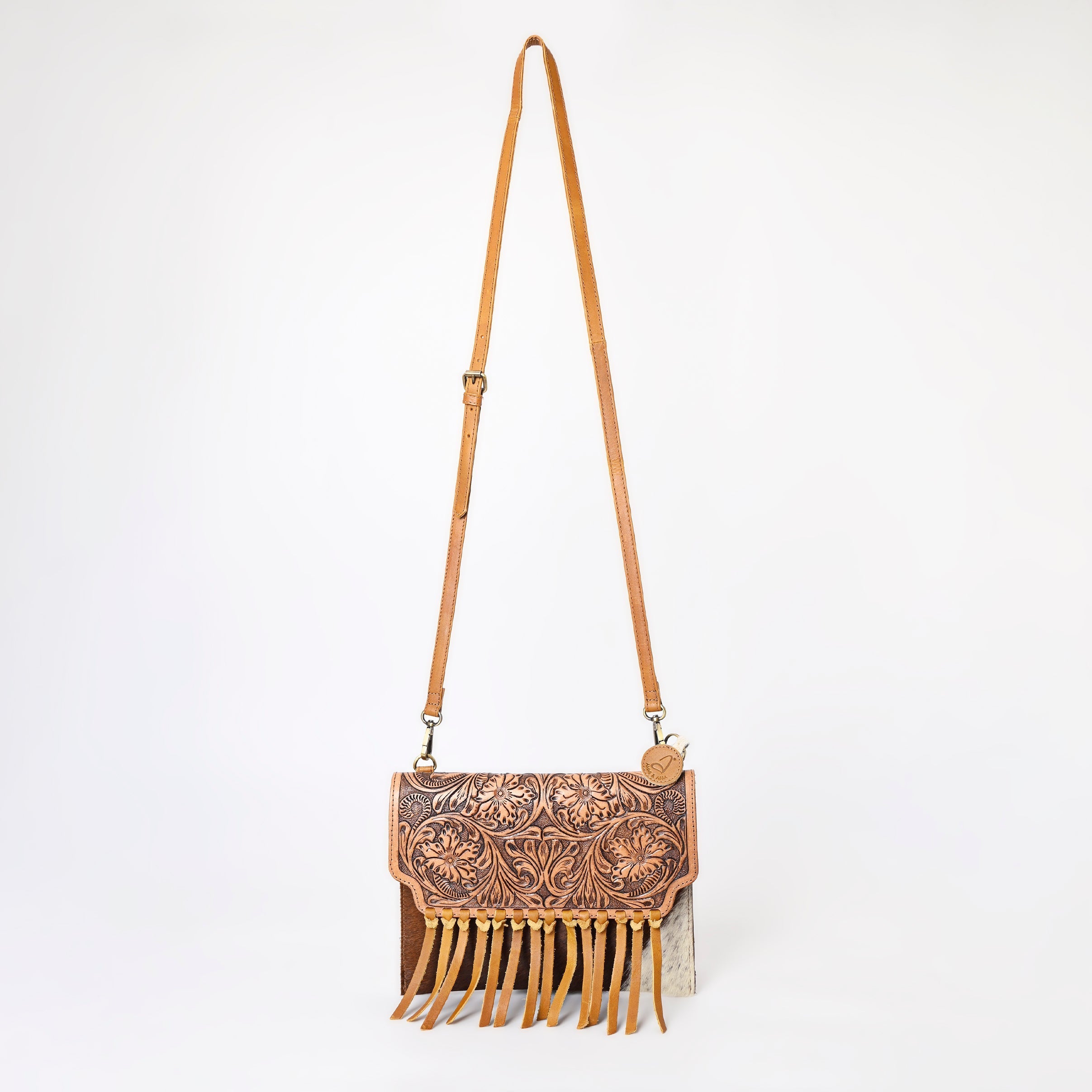 Montana West Hand Tooled 100% Genuine Leather Hair On Cowhide  Fringe Crossbody - Cowgirl Wear