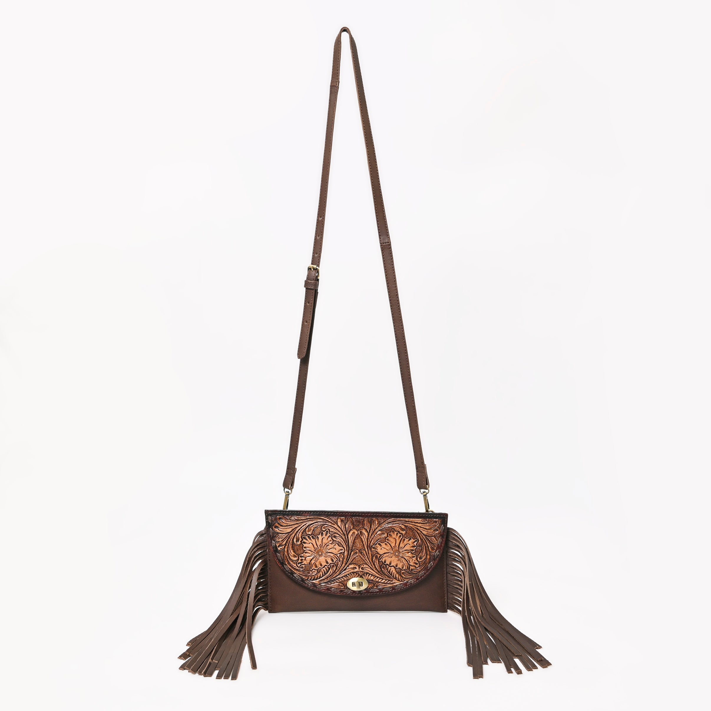 Montana West Hand Tooled Leather Oil Calf Fringe Crossbody - Cowgirl Wear