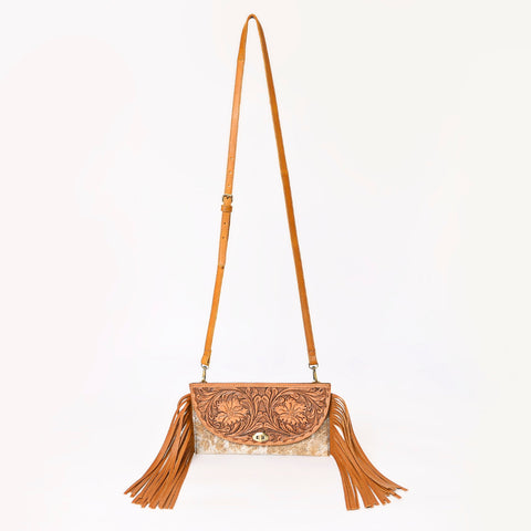 Montana West Tooled Leather Hair-On Cowhide Fringe Crossbody - Cowgirl Wear