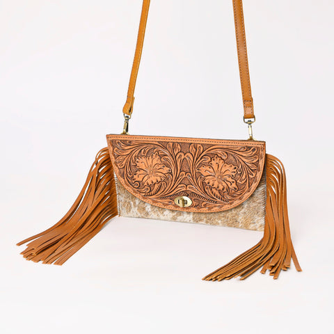 Montana West Tooled Leather Hair-On Cowhide Fringe Crossbody - Cowgirl Wear