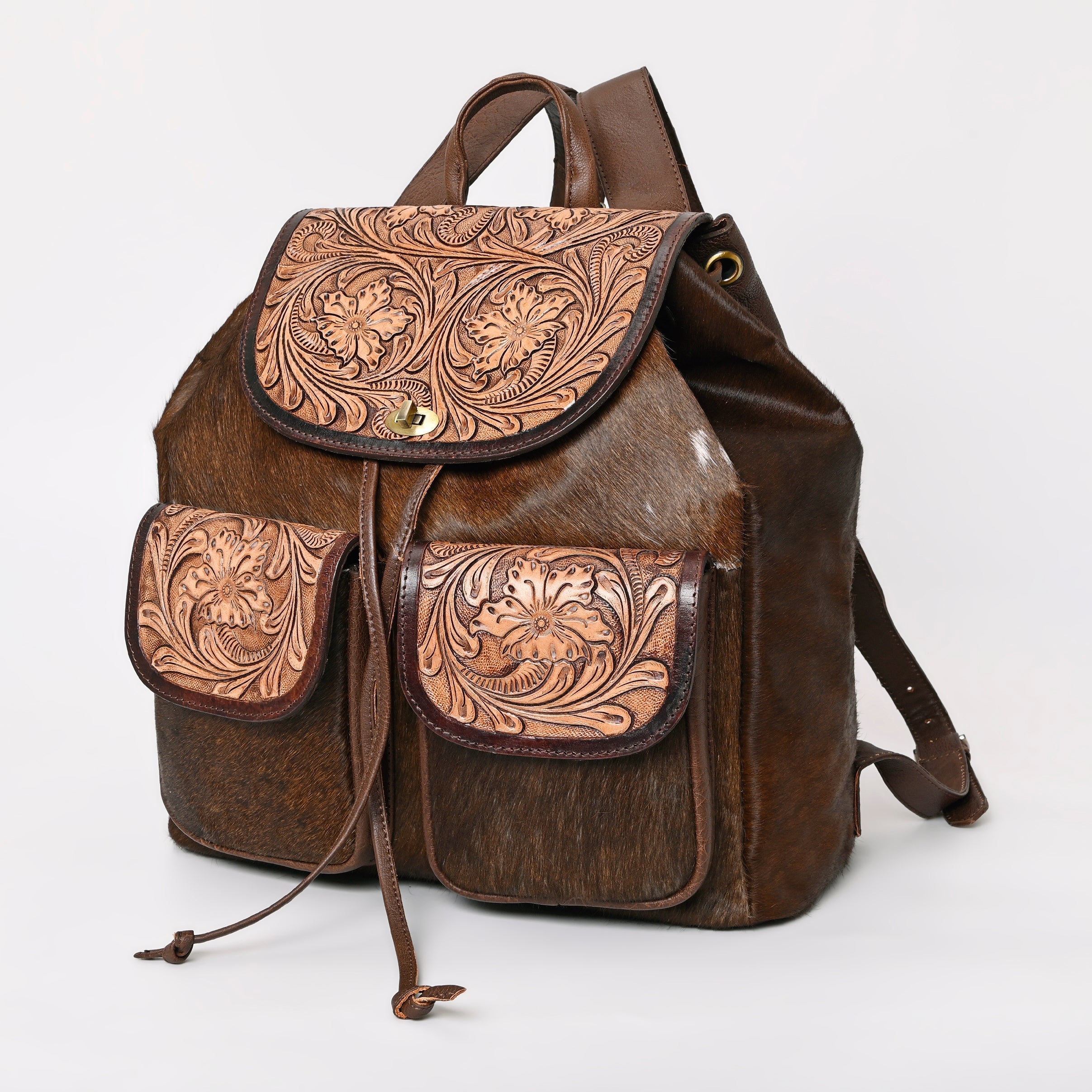 Montana West Genuine Hair-On Cowhide Leather Hand Tooled Collection Backpack - Cowgirl Wear