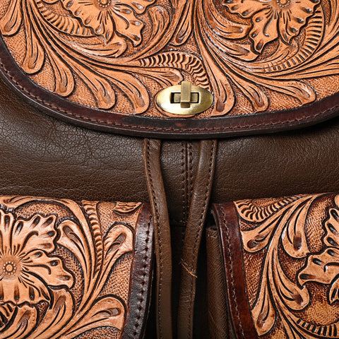 Montana West Genuine Oily Calf Leather Hand Tooled Collection Backpack - Cowgirl Wear