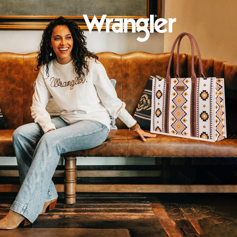 [Pre-Order]Wrangler Southwestern Pattern Dual Sided Print Canvas Wide Tote - Cowgirl Wear