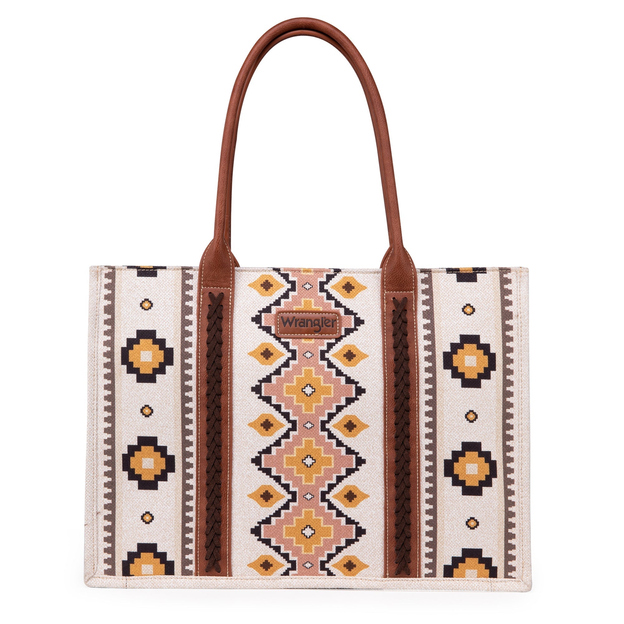 [Pre-Order]Wrangler Southwestern Pattern Dual Sided Print Canvas Wide Tote - Cowgirl Wear