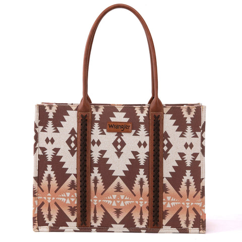 2023 Fall New Wrangler Aztec Southwestern Dual Sided Print Canvas Tote/Crossbody Bag Collection - Cowgirl Wear
