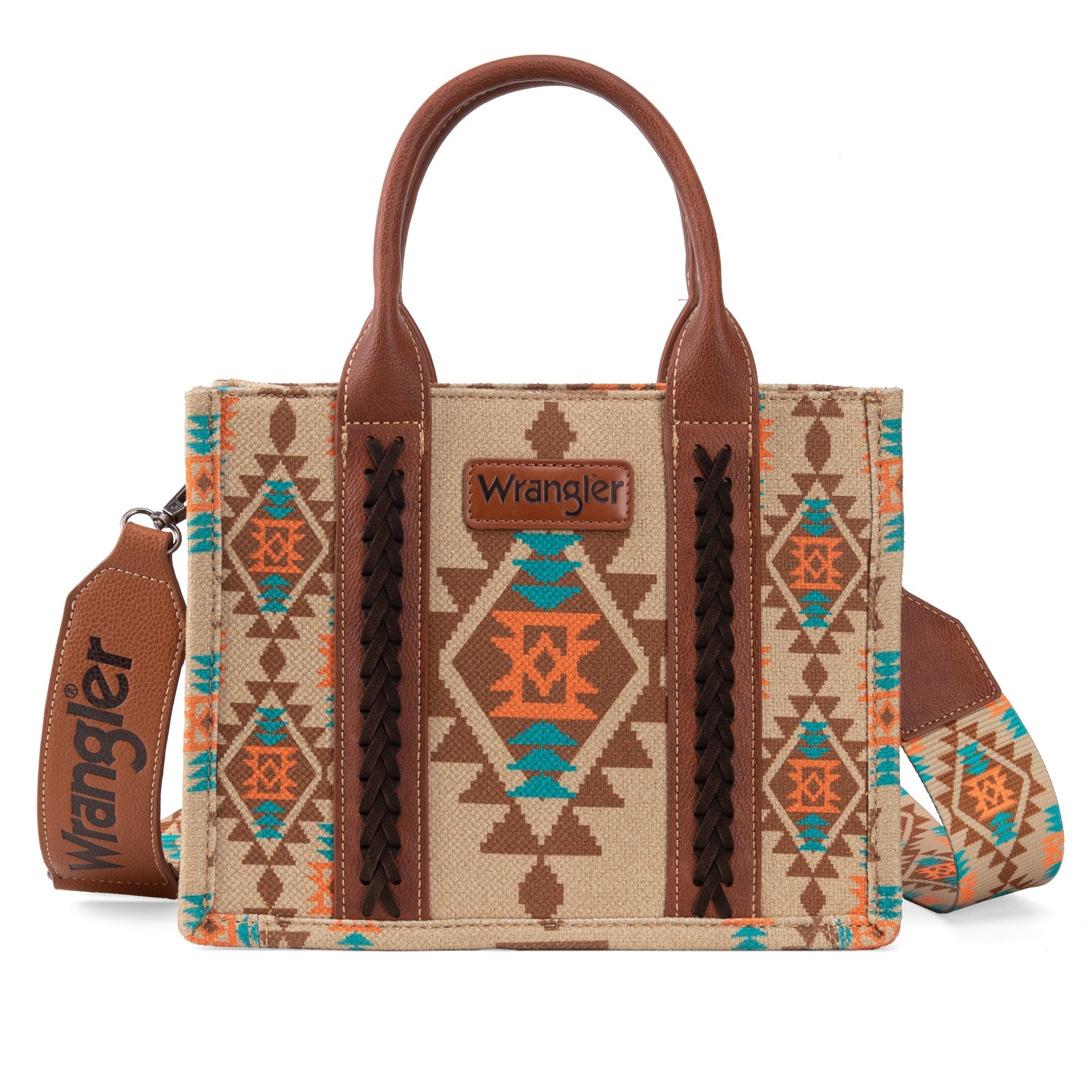 2023 Fall New Wrangler Aztec Southwestern Dual Sided Print Canvas Tote/Crossbody Bag Collection
